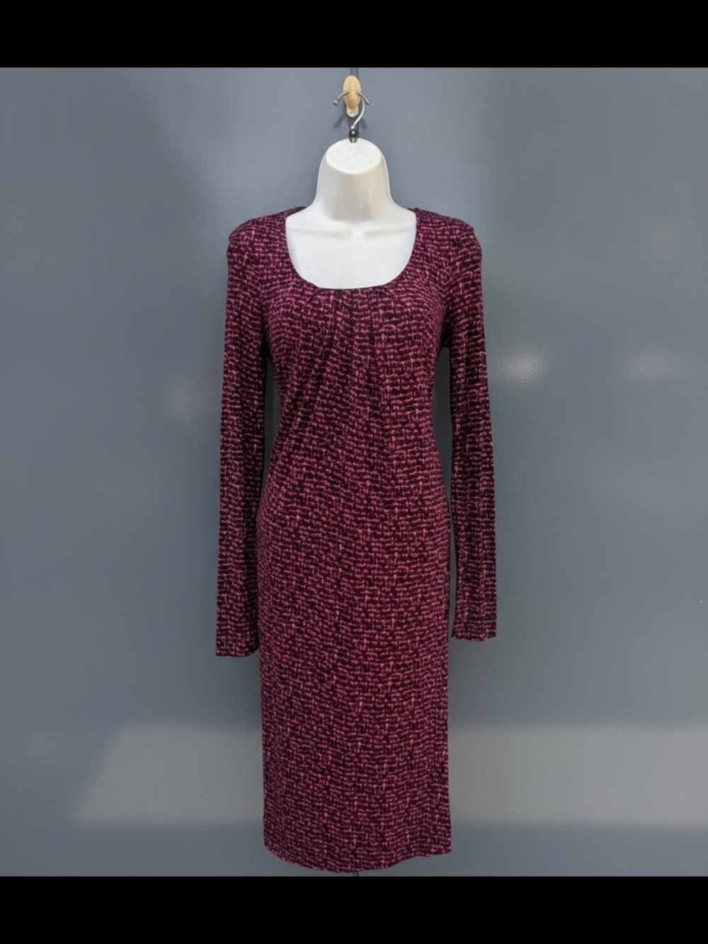 Hugo Boss Long Sleeve Scoop Neck Ribbed Knit Dress in Burgundy Pink